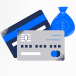 Ilustração de cartões de crédito e um saco com cifrão