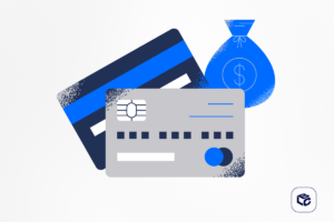 Ilustração de cartões de crédito e um saco com cifrão